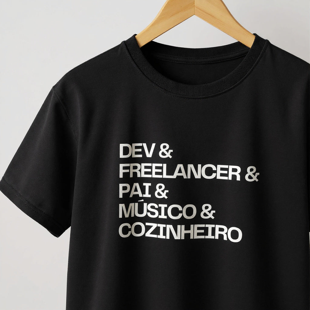 Camiseta DEV & FREELANCER & PAI & MÚSICO & COZINHEIRO